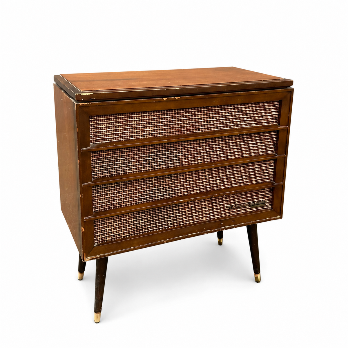 Mid-century RCA record player cabinet with lid closed