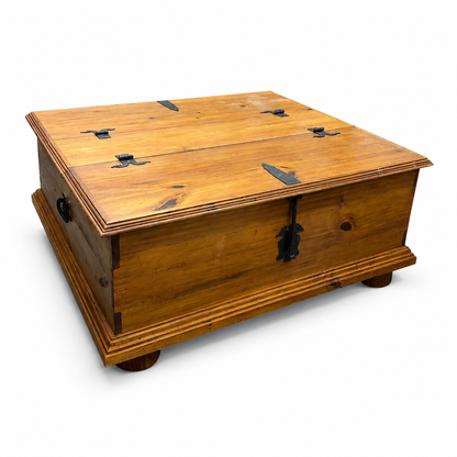 Rustic solid pine storage coffee table