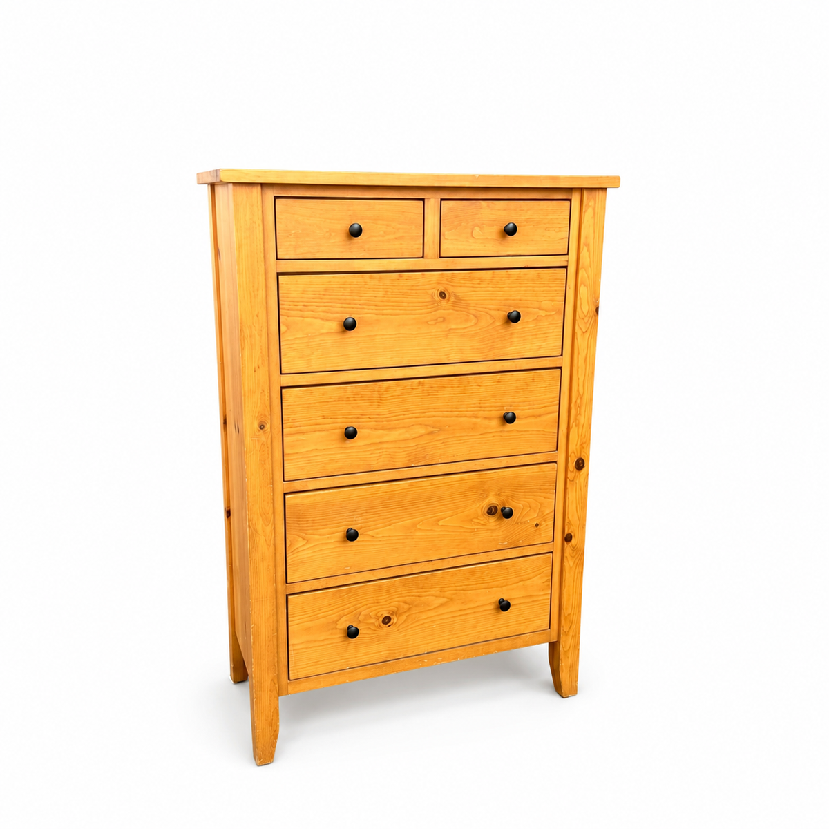 Solid pine highboy dresser on a white background