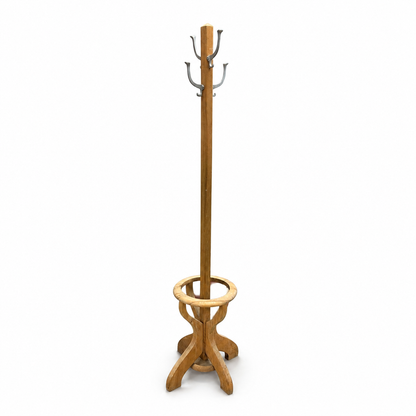 Vintage solid wood coat stand on white background