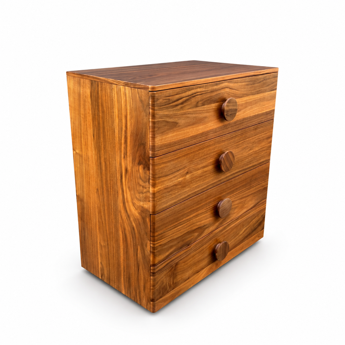 Walnut MCM style Highboy Dresser on white background, view 3